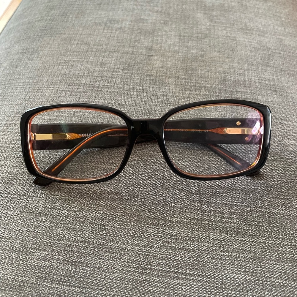 CHANEL Women's Glasses in Black with Gold and Amber Detail